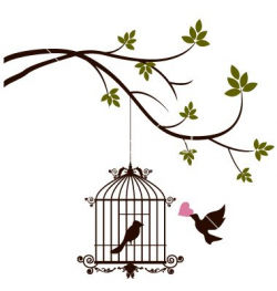 Bird are bringing love to the bird in the cage vector ...