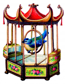 Vintage Clip Art - Pretty Blue Bird in Asian Style Cage - The ...