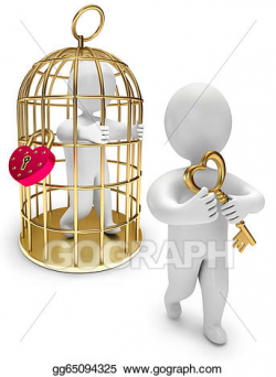 Drawing - Man in a golden cage, person holds the golden key. Clipart ...