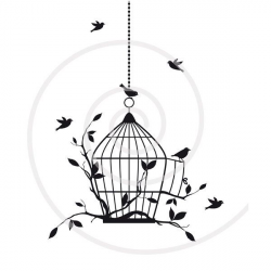 Birds with open birdcage, digital clip art, clipart, housewarming ...