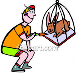 A Man Feeding a Carrot To a Rabbit In a Cage Royalty Free Clipart ...