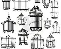 Vintage Bird Cage Silhouettes Clipart,bird cage clipart,silhouettes ...