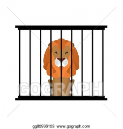 Vector Clipart - Lion in zoo cage. strong scary wild animals in ...