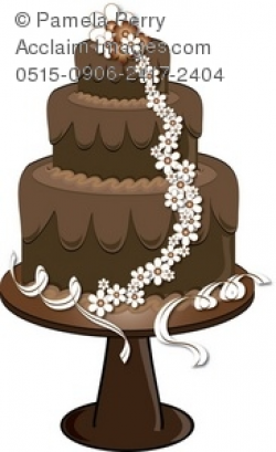Clip Art Illustration of a Fancy Chocolate Wedding Cake With Flowers