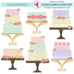 Floral Cakes Clipart Set - clip art set of cakes, vintage cakes ...