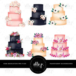 Rustic Floral Cakes Clip Art Bundle / Cake Clipart Set /