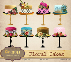 Floral Cake Clipart, Shabby Chic Gold Foil Wedding cake clip art ...