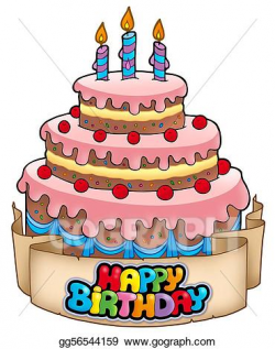 Stock Illustration - Happy birthday theme with cake. Clipart Drawing ...