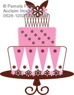 Clip Art Illustration of 3 Layer Bakery Cake Covered in Fondant