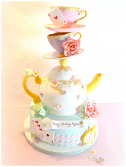 Topsy Turvy Mad Hatter Teapot and Teacups Cake ♤ ♥ ♧ ♢ | Chérie ...