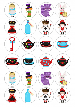 24 Alice / Mad Hatter Tea Party Wafer Cupcake Topper Fairy Cake Bun ...