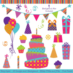 Party Clipart Clip Art, Birthday Cake Clipart Clip Art- Commercial ...