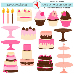 Pretty Cakes & Stands Clipart Set - cakes, stands, cupcakes, candles ...