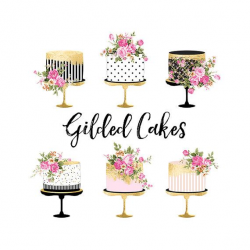 Cake Clipart, Gold Foil Cake Clipart, Shabby Chic Clipart wedding ...