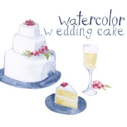 Custom Watercolor Wedding Cake Wine Reception Clipart Wedding
