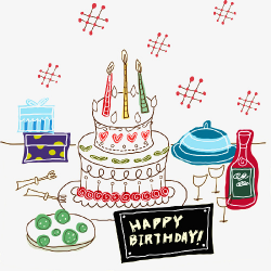 A Birthday Cake, Candle, Hand Painted, Red Wine PNG Image and ...