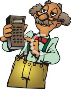Clipart Image: A Smiling Elderly Man with a Brown Calculator