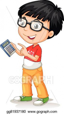 Vector Stock - Little asian boy using calculator. Clipart ...