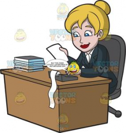 A Happy Female Bookkeeper Using A Calculator