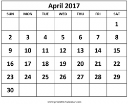 Print April 2017 Calendar