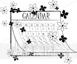 Black and White Calendar with Flowers Clipart | Christmas Calendar ...