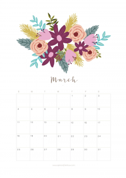 Printable March 2018 Calendar Monthly Planner - Flower Design ...