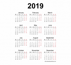 Calendar 2019 Printable One Pages - Calendar 2019 With Week ...