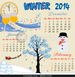 Winter calendar 2014 stock vector