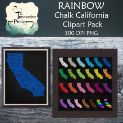 Rainbow Chalk California Clipart pack- clip art - california chalkboard -  chalk board clipart - states clipart- colorful states - fine art