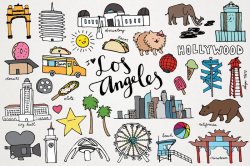 Los Angeles Clipart - LA Clip Art, monuments clipart, city clipart, hand  drawn clipart, American Cities, Skyline, california clipart, movies