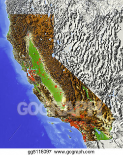 Stock Illustrations - California, shaded relief map. Stock ...