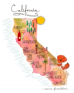 watercolor map of california | Illustrated Hand Drawn Maps ...