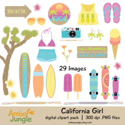 Summer Clipart- California Girl Clip Art for Planner Stickers- Beach ...