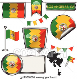 Vector Stock - Glossy icons with flag of los angeles, ca ...