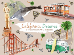 California Clipart Watercolor Digital Download Travel USA State San ...
