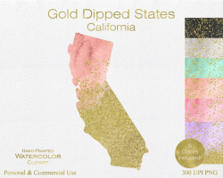 WATERCOLOR & GOLD CALIFORNIA Clipart Commercial Use Clipart United ...