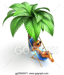 Stock Illustration - Man character deck chair palm tree relaxing ...