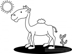 Animals Clipart- camel-in-desert-black-white-outline - Classroom Clipart