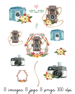 Autumn Cameras, Fall Clip Art, Vintage Camera Clip Art, Flower ...