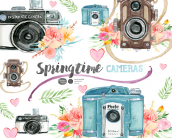 Springtime Cameras, Vintage Camera Clip Art, Flower clipart ...