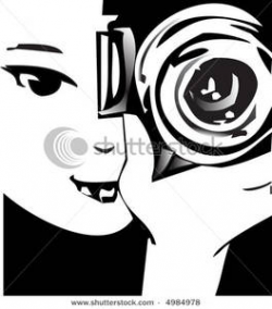 A Photographer Looking Through Her Camera - Clipart