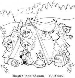 Kids Camping Clipart Black And White - Letters