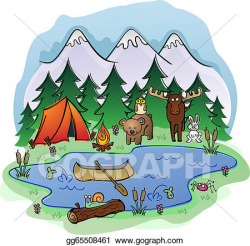 Vector Stock - Camping in summer with animal frien. Stock Clip Art ...