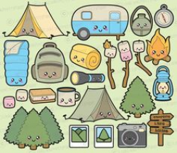 Hiking icons set. Camping equipment vector collection. Binoculars ...