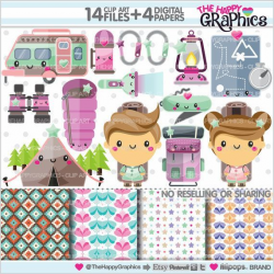 Camping Clipart, Camping Graphic, COMMERCIAL USE, Kawaii Clipart ...