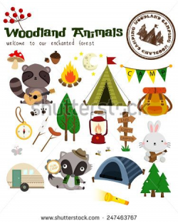 Animal Woodland Camping Vector Set - stock vector | Woodland ...