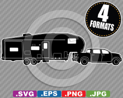 5th Wheel Travel Trailer / Camper / RV Clip Art Image SVG