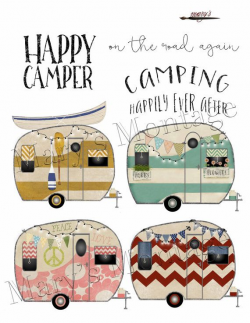 Retro Camper, clipart, PNG, digital collage sheet, 8 x 10 printable ...