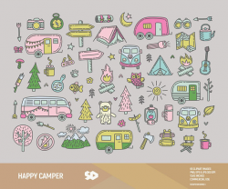 Happy camper clipart, camping clip art, travel clipart, campfire ...