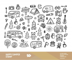 Happy camper clipart, camping clip art, travel digital stamp ...